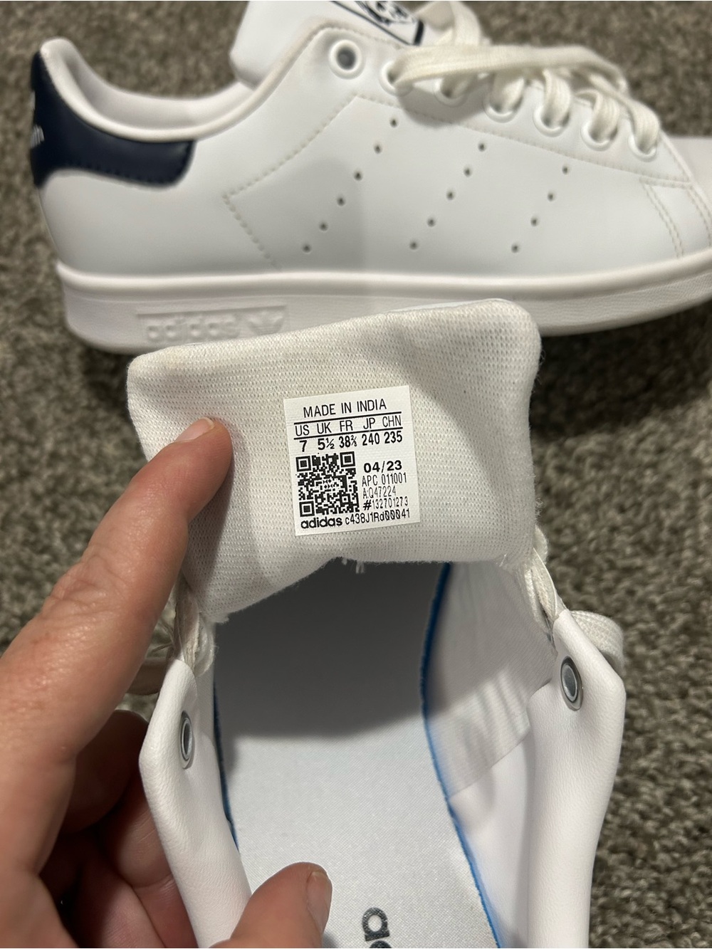 adidas White Sneakers with Navy Heel Tab - Women's Stan Smith collab - Picture 8 of 9
